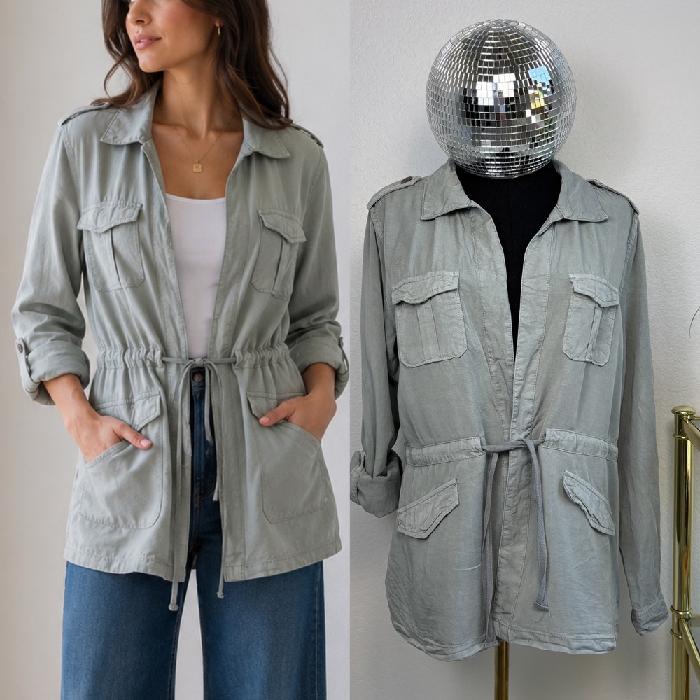 Sanctuary Utility Jacket, Sage Green Lyocell Medium | Drape Safari Workwear